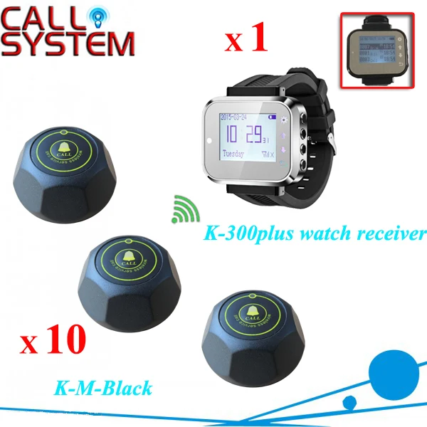 Беспроводной пейджер ресторан вызова официанта системы 10 шт. Водонепроницаемый передатчик вызова кнопка+ 1 часы приемник
