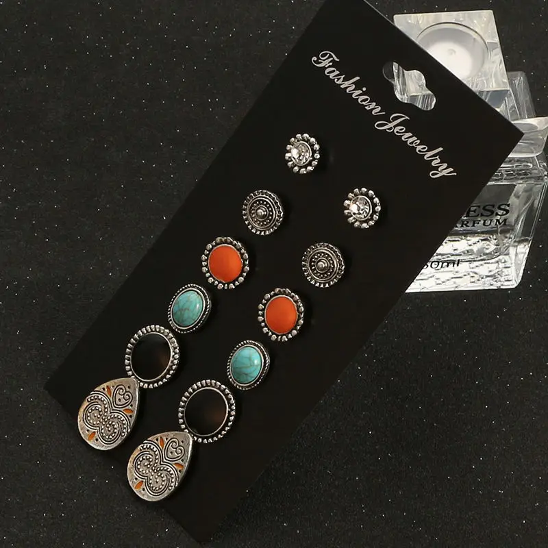 HYBZH Fashion accessories stud earring pack set 6pairs round eyes