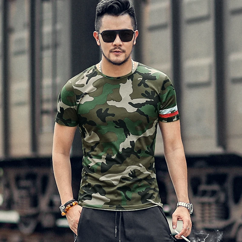 

Men Summer Wear New Cotton Short Sleeve Army Green T-shirt Male Camouflage Printed Casual Round Neck Slim Fashion Top Tees T876
