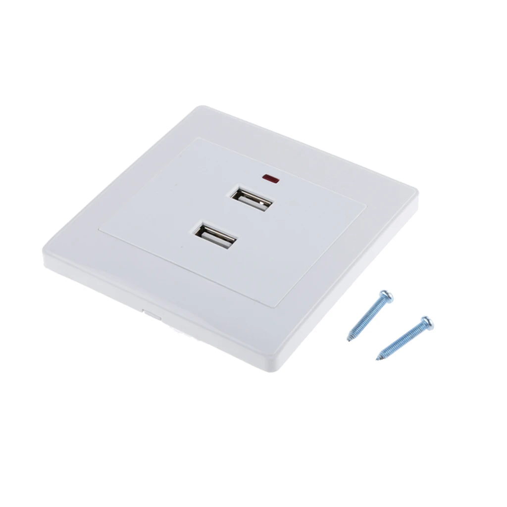 Dual USB Electric Wall Socket Charger AC Power Outlet Plate Panel Station Plug White