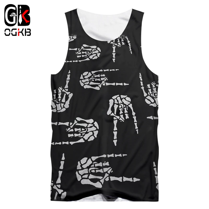 

OGKB Black Vest Men/women Cool Print Hand Bone 3D Tank Top Summer Hiphop Bodybuilding Fitness Sleeveless Undershirt Tee Dropship