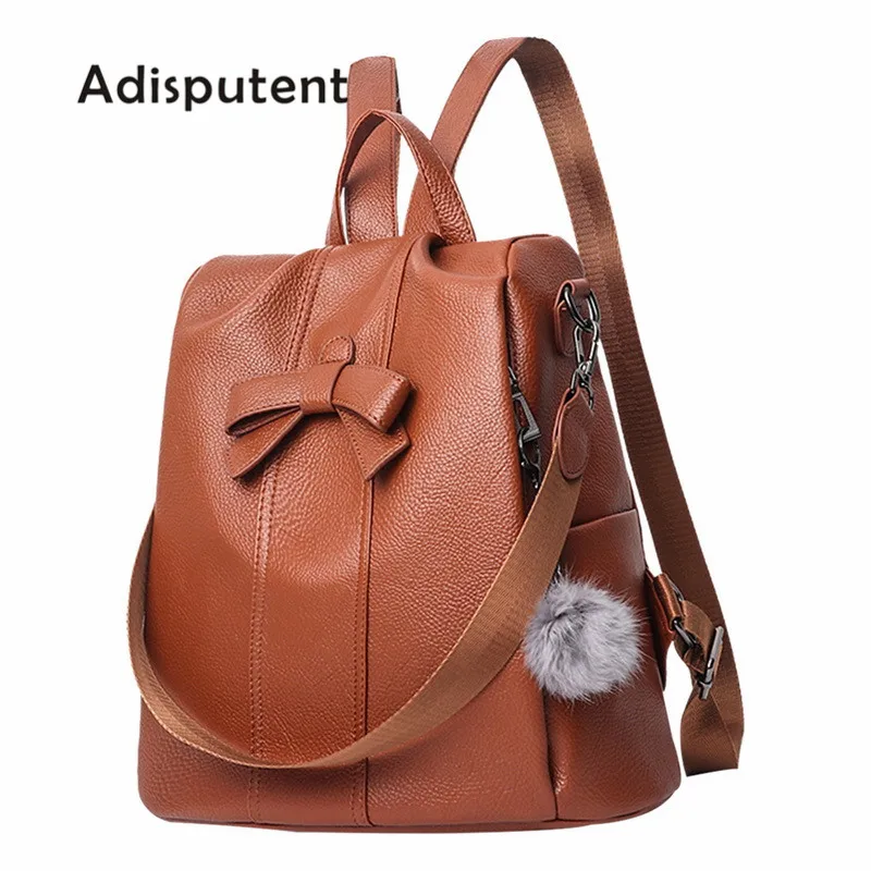 

WENYUJH Quality Leather Anti-thief Women Backpack Large Capacity Hair Ball School Bag for Teenager girls Male Travel Bags #N