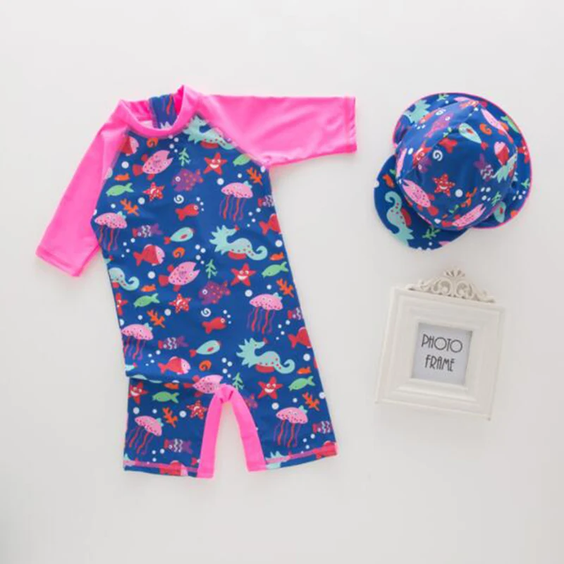 Купальный костюм для маленьких девочек, милая детская одежда с мультяшными узорами на молнии, цельный купальный костюм для девочек, купальный костюм для малышей, детский солнцезащитный купальник