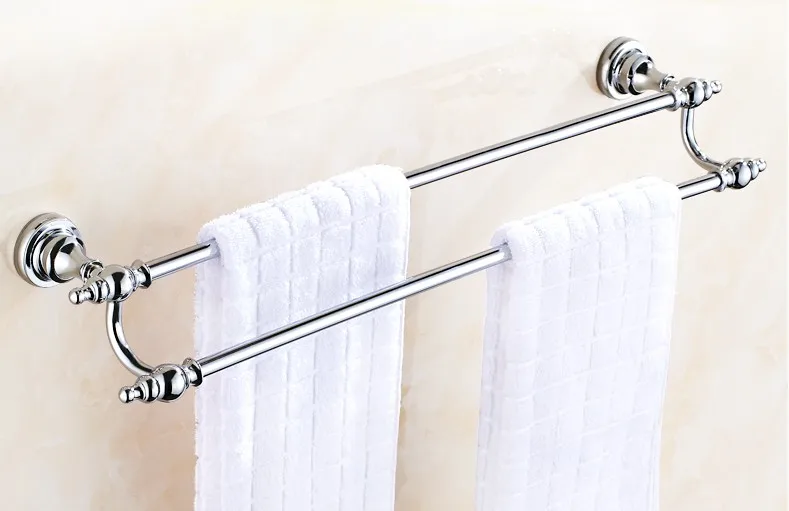 

Bathroom Accessory Polished Chrome Brass Wall Mounted Bathroom Double Towel Rail Holder Rack Bar aba902