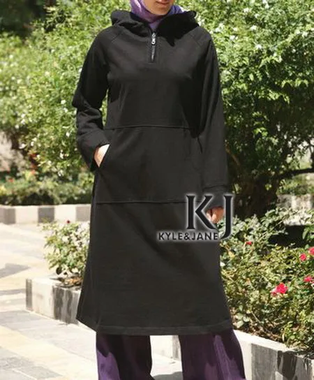 Средняя длина Пакистанская одежда с молнией и карманами с длинными рукавами Пакистанская Женская одежда и туники с капюшоном KJ-TOPS10044