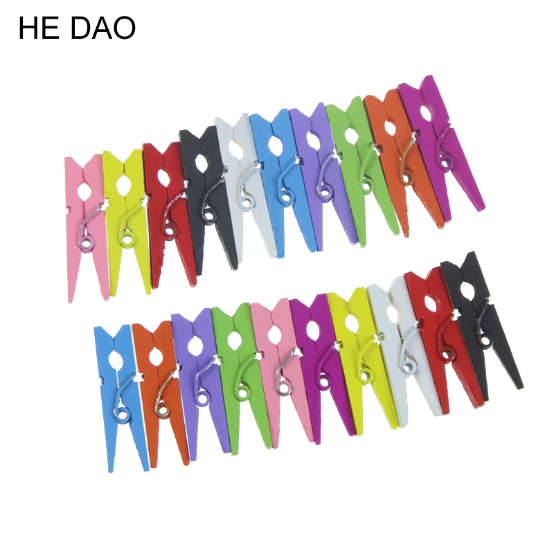 

100 Pcs Random Sent Small Bright Colorful Spring Wood Clips Clothes Photo Paper Peg Pin Clothespin Craft Clips Party Decoration