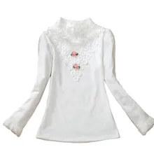 Блузка для девочек детские рубашки с кружевным низом детская Базовая рубашка с длинными рукавами и цветами для маленьких девочек, однотонная Корейская рубашка с подкладом, A1796