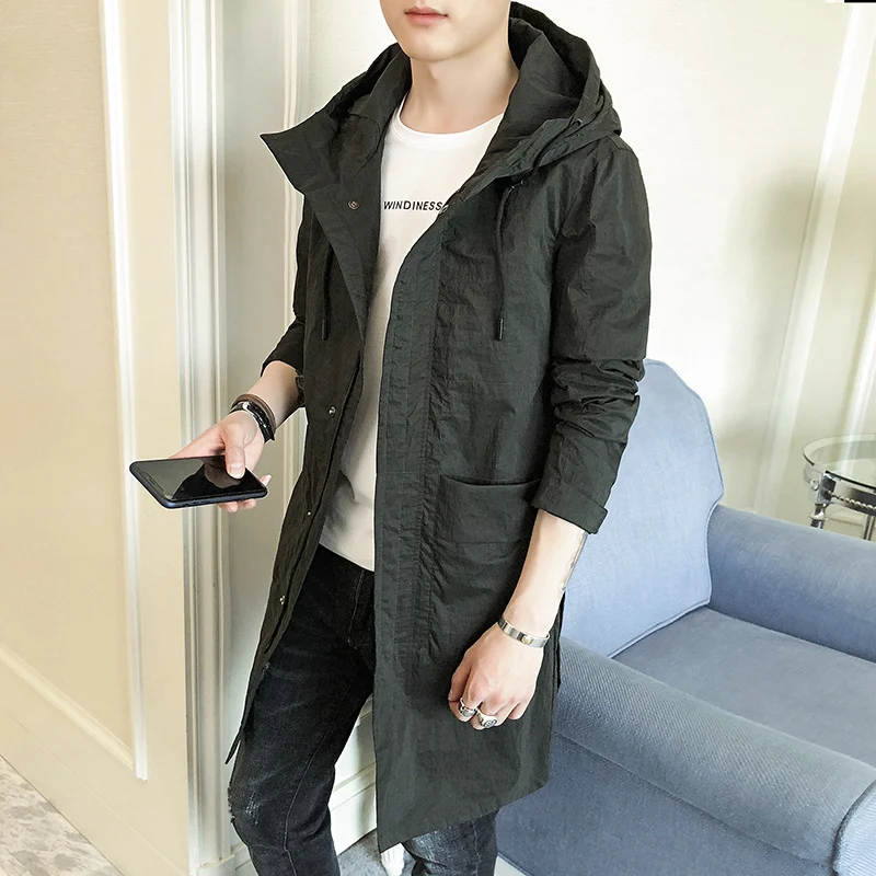 Тренч с капюшоном мужской модный длинный весенне осенний размер M 4XL|fashion men jacket|mens