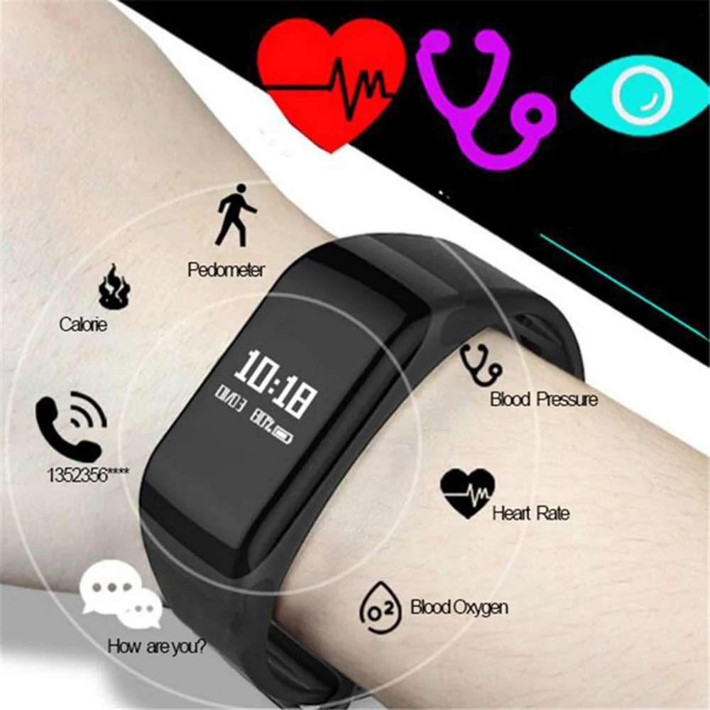 F1 Smart Band Blood Oxygen Blood Pressure Watch fitness tracker Bracelet Heart Rate Monitor Wristband pk fitbits Xiaomi Miband 2