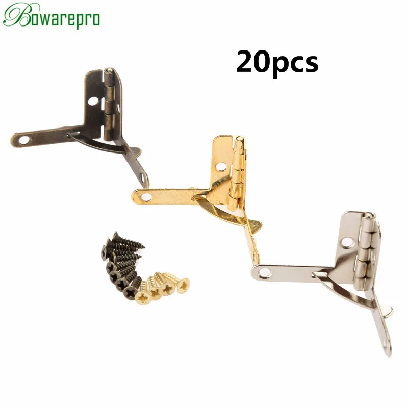 Beste 20 stks 22*28mm Hoek Ondersteuning Lente Scharnier Deksel 90 Graden Scharnier voor Antieke Sieraden Gift Wijn Case horloge Doos Houten Deksel Hardware Nieuwe