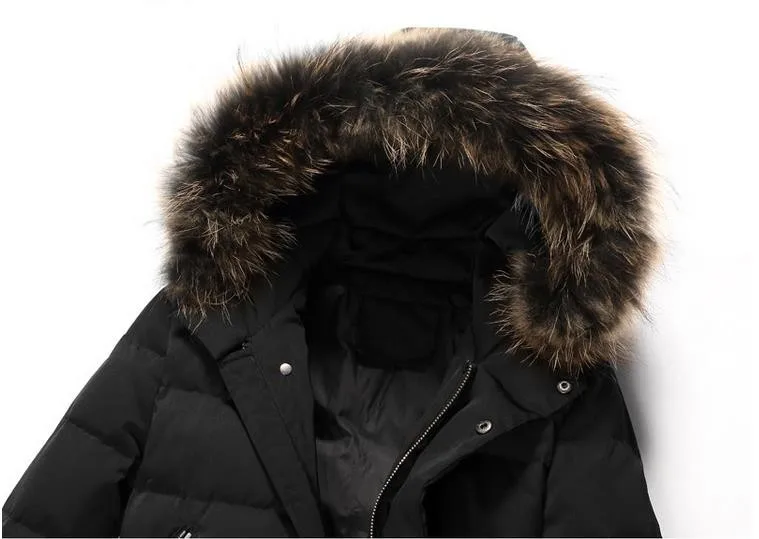 Новинка, зимняя теплая черная длинная куртка с капюшоном на белом утином пуху для мужчин, M, L, XL, 2XL, 3XL, 4XL, черное зимнее пальто для мужчин