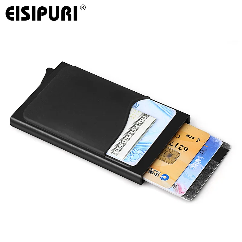 

Men Aluminum Wallet With Back Pocket ID Card Holder RFID Blocking Mini Slim Metal Wallet Automatic Pop up Credit Card Coin Purse