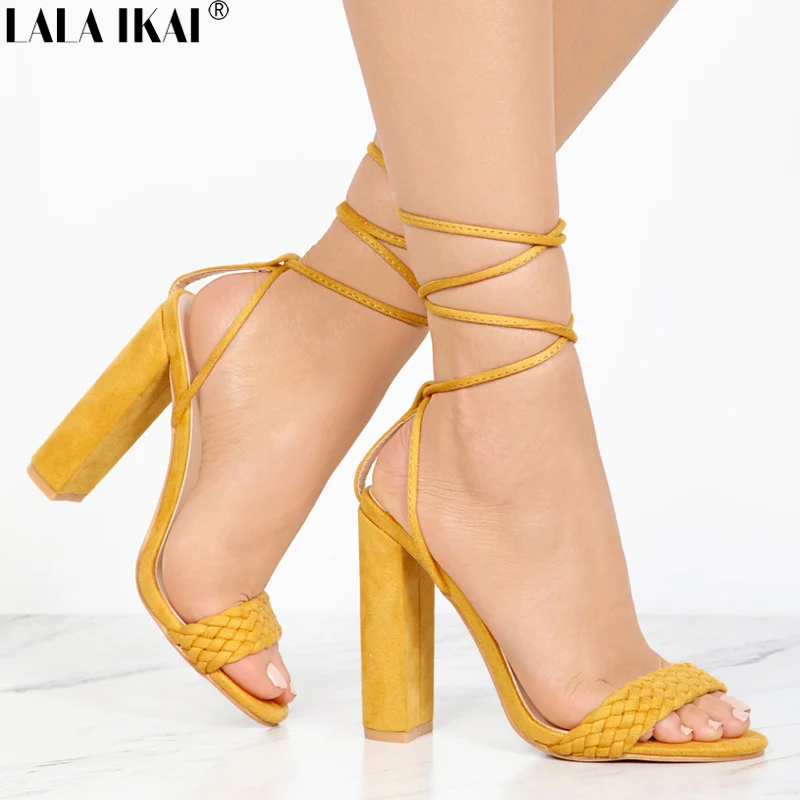 tied leather heeled sandals
