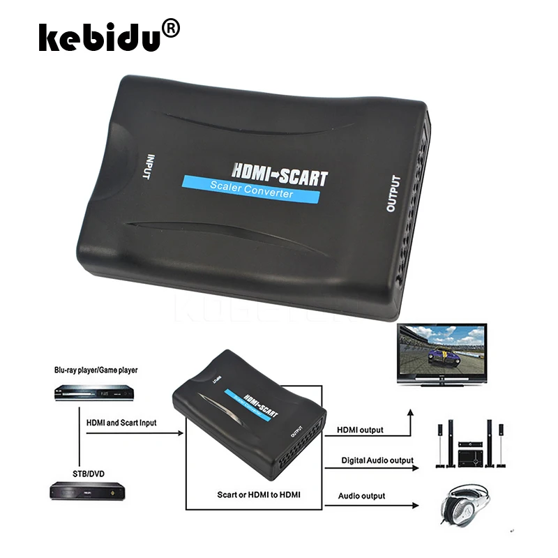 Kebidu 1080 P Переходник HDMI-scart Аудио Видео высококлассные преобразователь аудиовизуальных систем адаптер преобразователь сигнала приемник HD ТВ DVD/ЕС Мощность разъем высокое качество