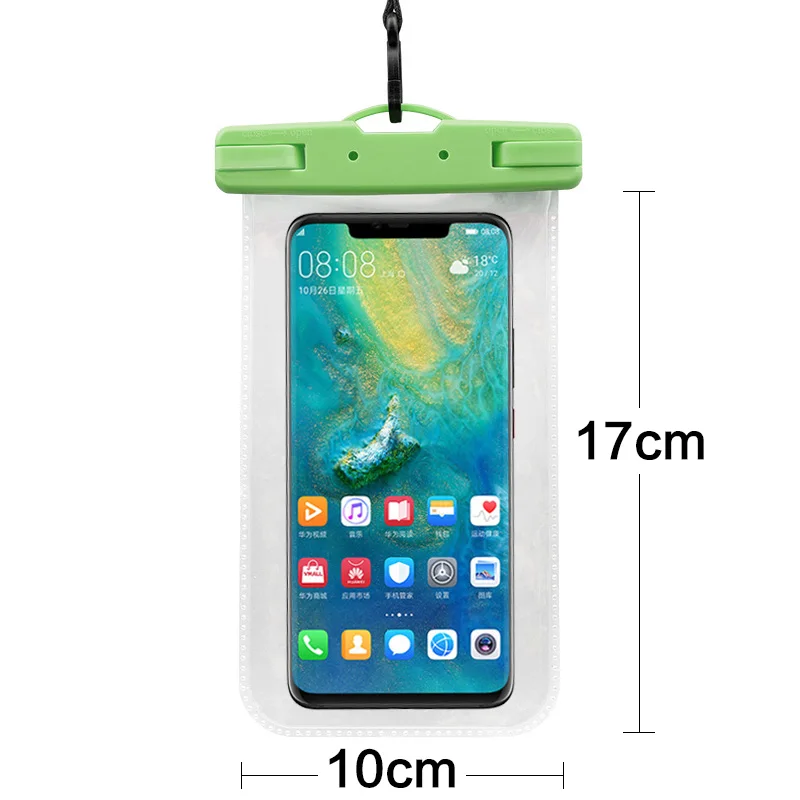 Новая сумка для плавания для мобильного телефона водонепроницаемая сумка для iphone x 6 7plus 8 huawei mate20pro все модели 17*10 см с шнурком - Цвет: Зеленый цвет