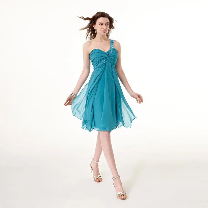 

Prom Dresses Short Real Photo Pink Turquoise Formal Women Gown One Shoulder Graduation Dresses Party Homecoming Dress Graduation
