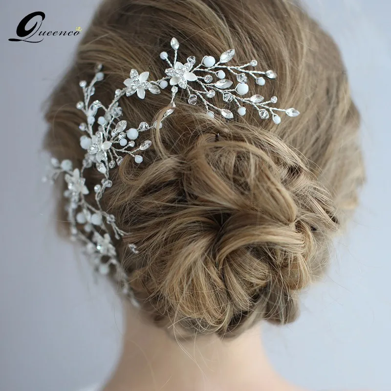 

Silver Thread Bridal Hair Comb Wedding Hair Accessories Pearl Beads Tiara Hair Band Hair Jewelry Twig Headpiece Hair Decoration