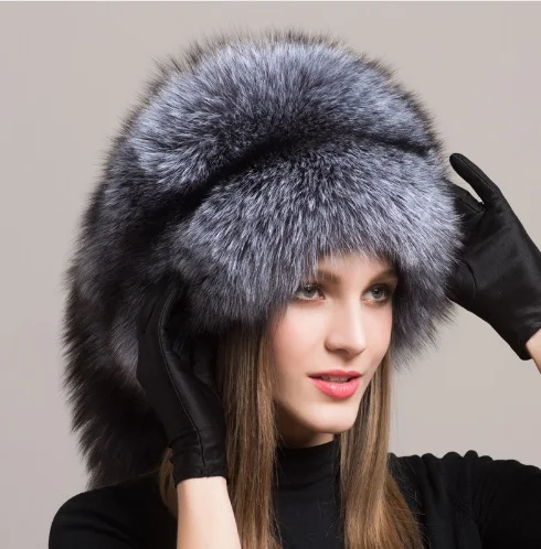 

Winter Women Fur Cap Real genuine natural Fox Fur Hats Headgear Russian Outdoor Girls Beanies Cap ladies warm fashion cap