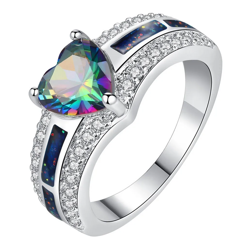 Women Heart-shaped Zircon Ring With Colored Heart-shaped Personality Couple Ring Wedding Couples Rings Bijouterie for Gift