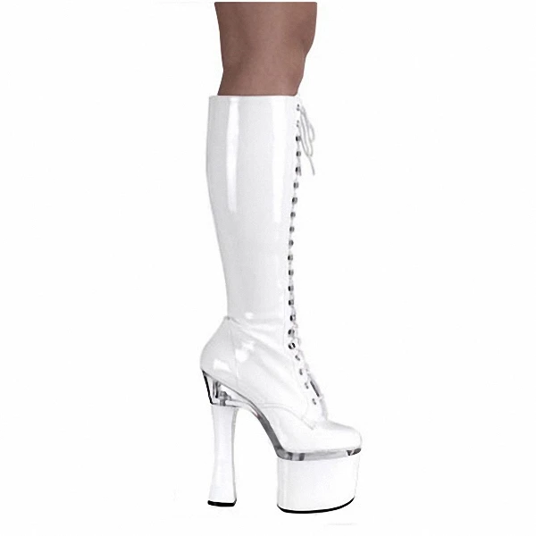 

2017 New Arrive Great Quality Thick Heel Lace up Platform High Heel Round Toe Knee High 18cm Dance Shoes
