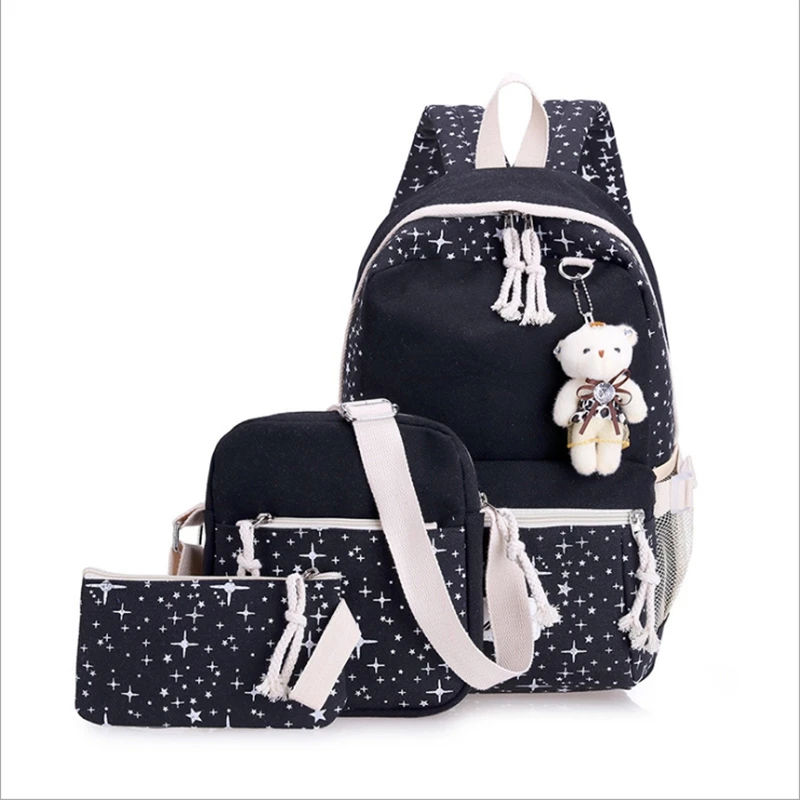

3pcs/Set Canvas Backpack Women School Back Bags For Teenage Travel Printing Backpacks Female Schoolbag Backpack
