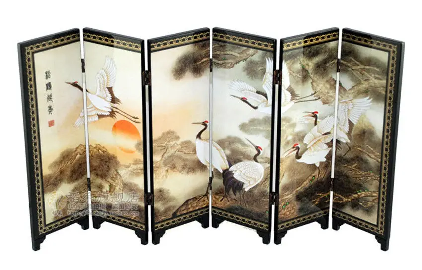 

Chinese Lacquer Painting Beautiful Folding Screen Songhe pattern