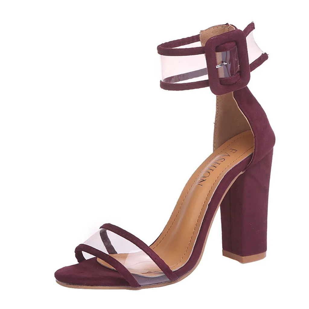 

YOUYEDIAN Women's Summer Sandals 2019 Ladies Ankle Strap Casual Fashion Simple Square High Heels Round Toe Shoes Feminino #g25
