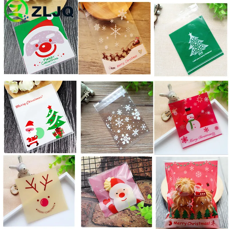 ZLJQ Christmas Self adhesive Bag Self Sealing Small Plastic Bags Candy