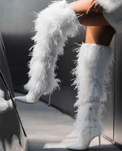 Fashion Tassel Long Boots Women Fringe Over The Knee High Heel Boots Pointed Toe Thin Heels Shoes Winter Black Red Party Shoes women thigh boots flock flat heel over the knee boots fashion pointed toe long boots winter comfort shoes black wine red gray