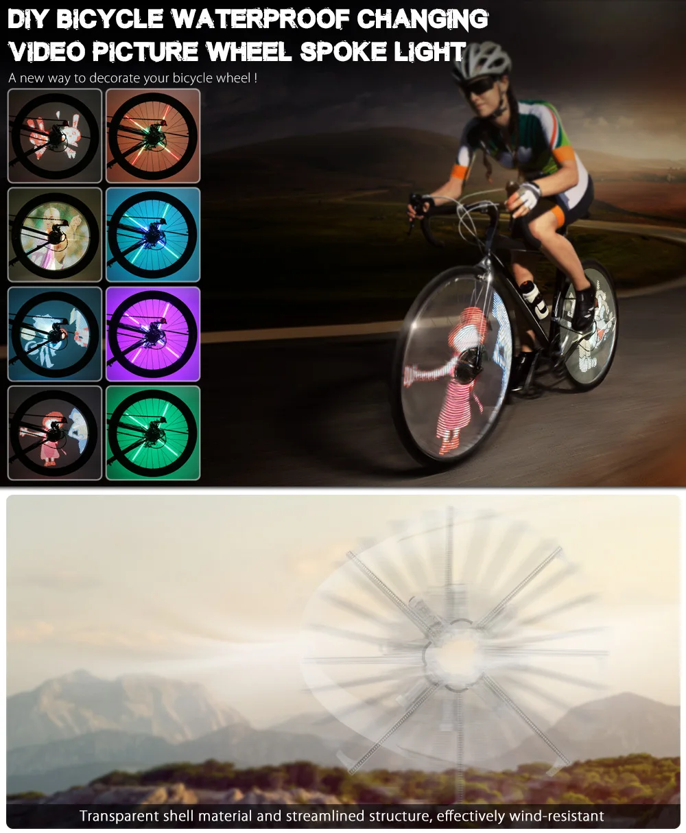 256 светодиодов DIY Велосипедный Спорт Водонепроницаемый Красочные Изменение видео фотографии спицевые колеса велосипеда
