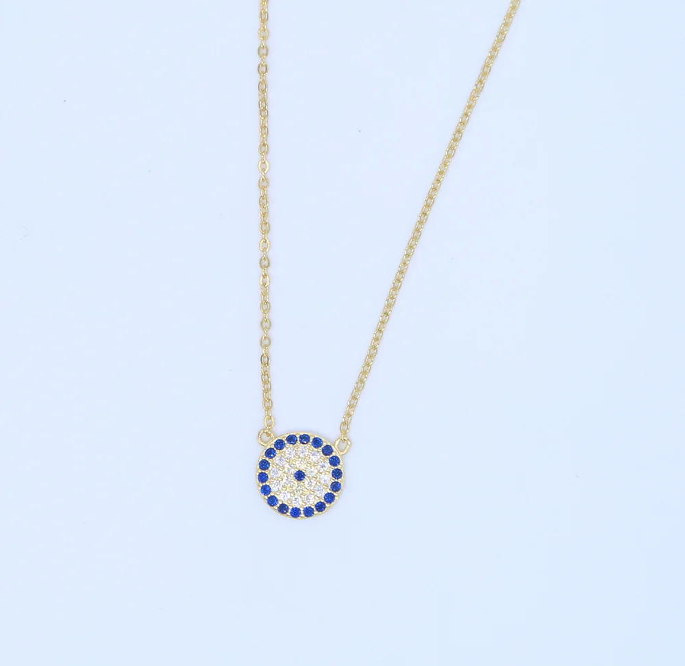 Модный женский подарок вечерние ювелирные изделия Серебряная цепочка 925 Стерлинговое Серебро Злой Глаз поперечный крест ожерелье вымощено Голубой цирконий