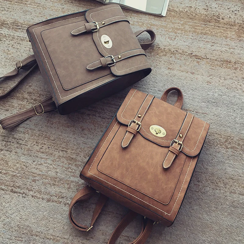 European And American Style Vintage PU Backpack New Korean Fashion Backpack Preppy Style College Hong Kong