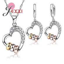 Модный Дизайн ААА Африканский кристалл полое сердце с тремя кругами кулон ожерелье серьги 925 пробы серебряные ювелирные изделия