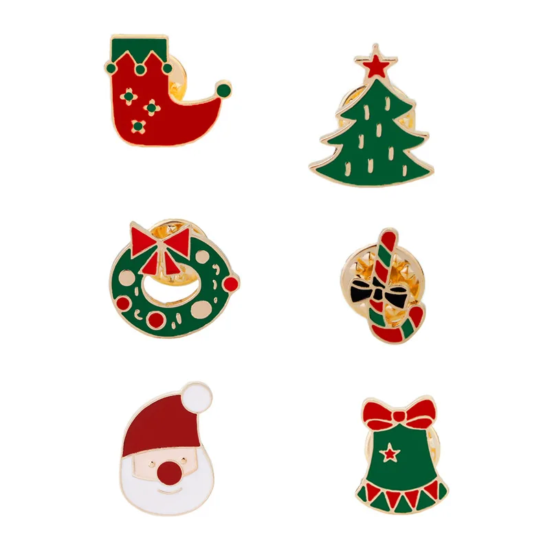 

Hot Christmas Decoration Gifts Fashion Drops Brooch Christmas Tree Wreath Socks Santa Bell Set Brooch Party Holiday Couple Gifts