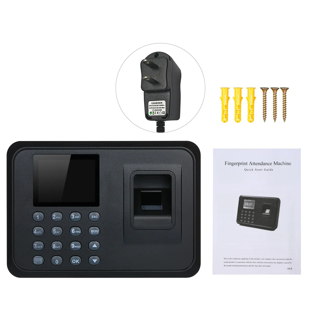 Biometric Fingerprint Attendance Machine 2.4" TFT LCD Display USB Employee Checking-in Reader Time Clock Recorder DC 5V/1A