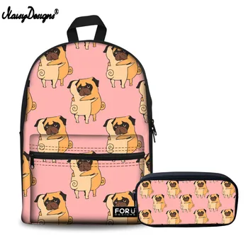 

Large Junior High School Backpacks For Girls Primary Kids School Bags Adorable Pug Pattern Pencil Bag 2019 Travel Book Tote Bag