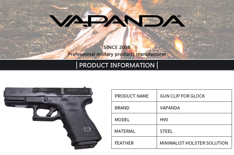 VAPANDA скрытый оружейный ремень клип для Glock 17 19 22 23 24 25 26 27 28 30S Размеры 31, 32, 33, 34, 35, 36, кобура меньше скрытого ношения кобуры Зажим