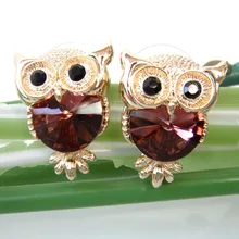 Navachi Сова круглый синтез фиолетовый кубический циркон желтый кристалл серьги гвоздики SMT2697