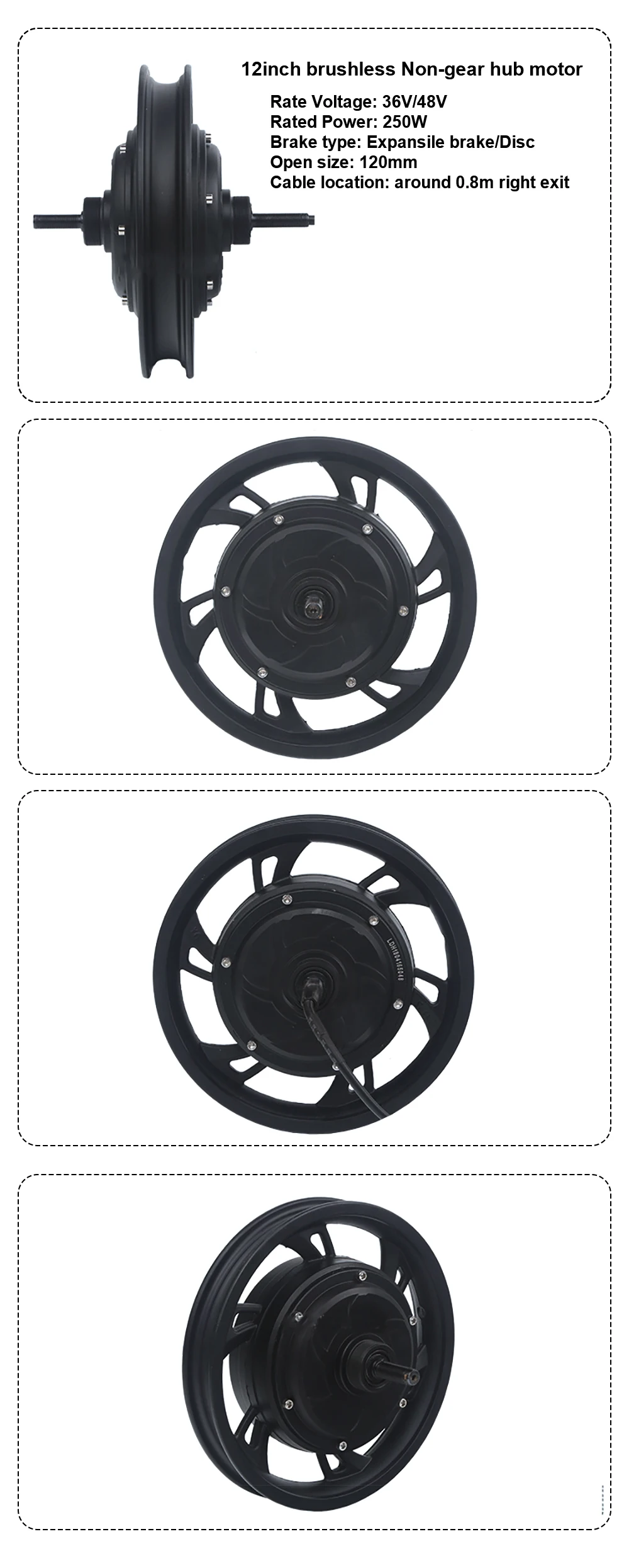 Clearance electric bicycle motor wheel 12inch 36V/48v 250w Brushless Non-Gear Hub Motor With Front Wheel Kits For Electric Folding Bicycle 0