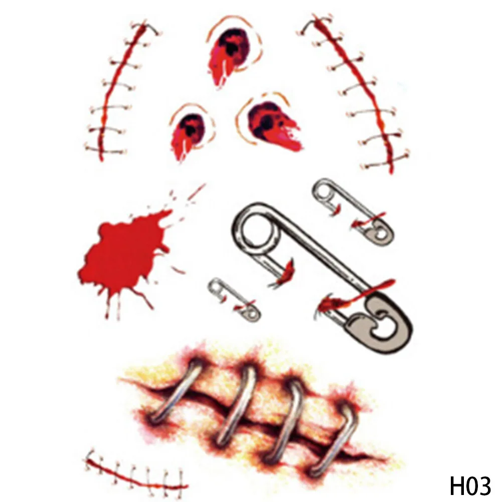 

1 Sheet Halloween Zombie Waterproof Horror Terror Wound Blood Scar Temporary Tattoo Sticker for Halloween Party 9 Styles