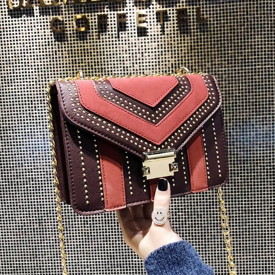 

Vintage Fashion Mmatte Square bag 2019 New High Quality PU Leather Women's Designer Handbag Rivet Chain Shoulder Messenger Bags
