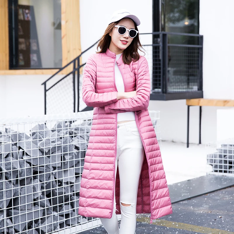 

Winter Stand Collar Slim Knee Length 75% White Duck Down Coats Women Down Parkas Lady Overcoats Women Ultra Light Down Jackets