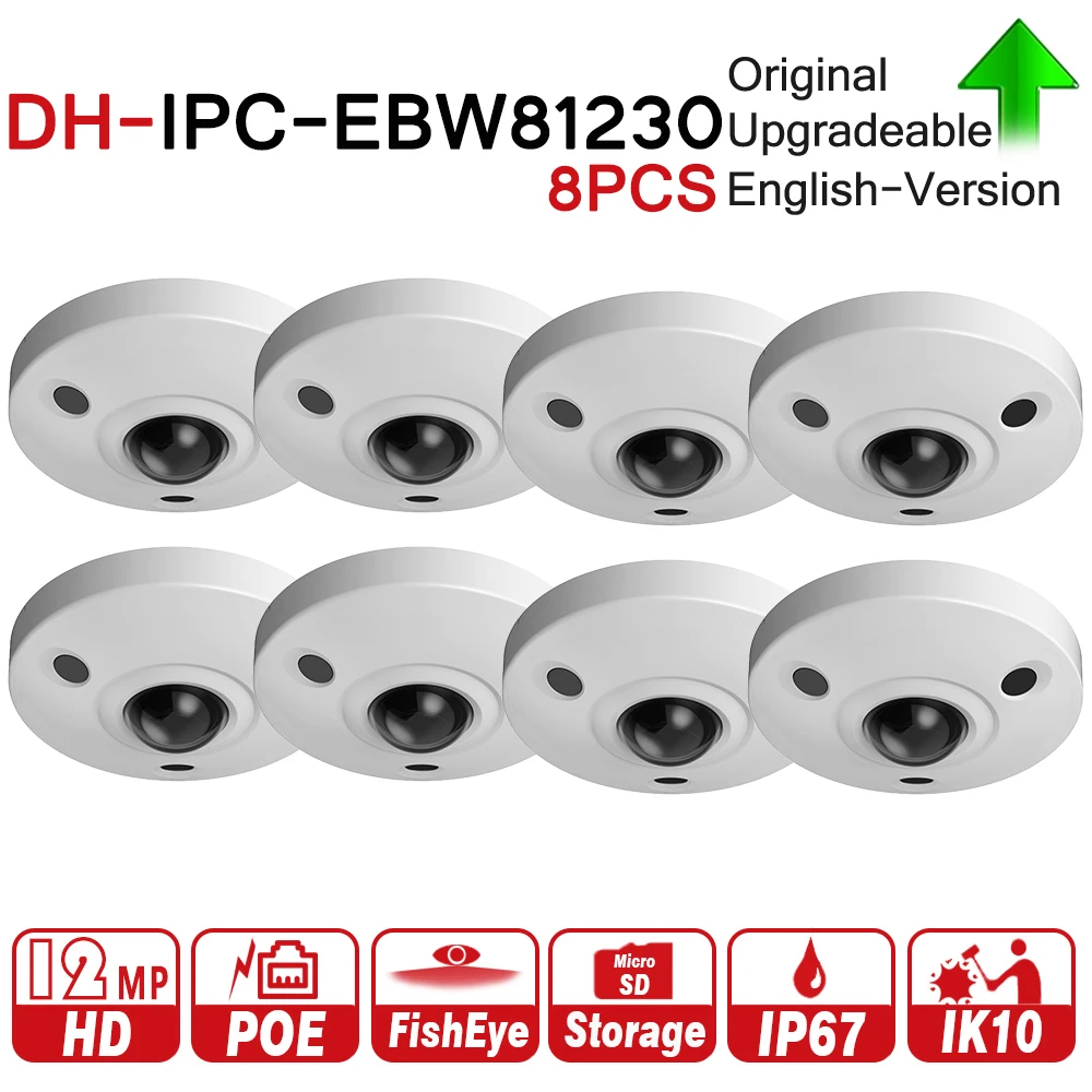 

DH IPC-EBW81230 12MP Panoramic Network IR Fisheye Camera 8pcs/lot H.265/H.264 3DNR AWB AGC BLC IP67 IK10 PoE
