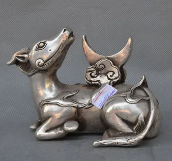 

Old Chinese Folk Fengshui Silver Oxen Bull Beast Lucky Art Statue Figurines