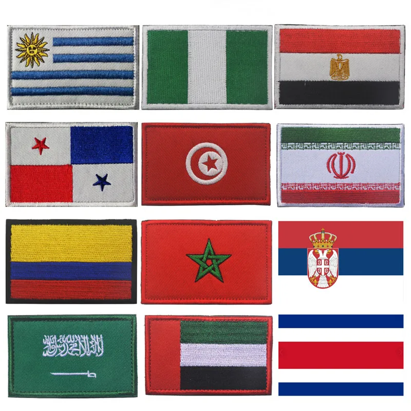 

3D Serbia Srbija Costa Rica Colombia Morocco Uruguay Tunisia Nigeria Egypt Saudi Arabia UAE Iran Panama Flag Embroidery Patches