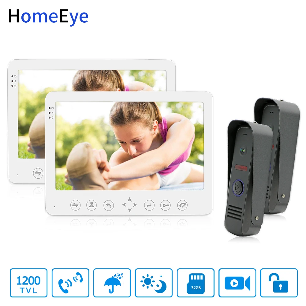 

1200TVL 7 inch Video Door Phone Video Intercom Doorbell Support Motion Detection Video Record Unlock Door 2 to 2 Access System