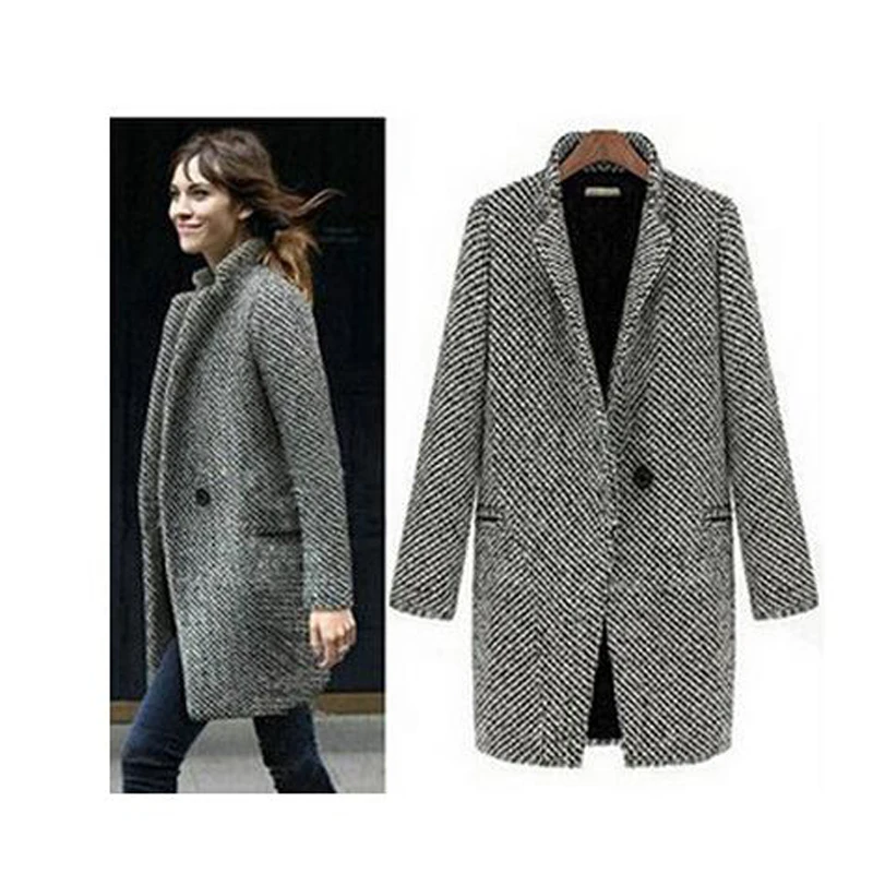 free shipping elegant women winter wool coats plus size grey warm ...