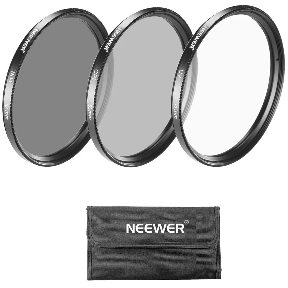 Neewer 52MM Lens Filter Kit UV+CPL+ND4 Filter+Filter case+Cleaning