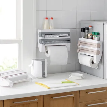 

YFGXBHMX Kitchen Fresh Film Storage Rack With Cutter Aluminum Foil Barbecue Paper Rack Towel Rack Towels Storage Racks
