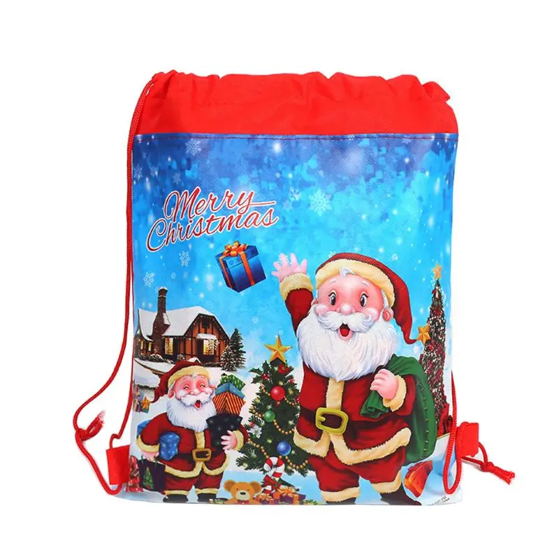 Счастливого Рождества/Санта Клауса тема Drawstring подарки сумки Cinch Мешок Дети